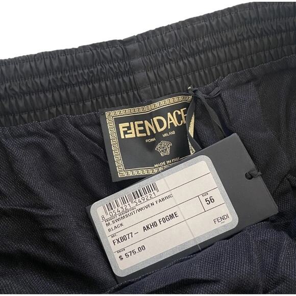 Mens Fendace Fendi Versace Collab Drawstring Swim Shorts Swimwear 56 3XL Black - Picture 9 of 9